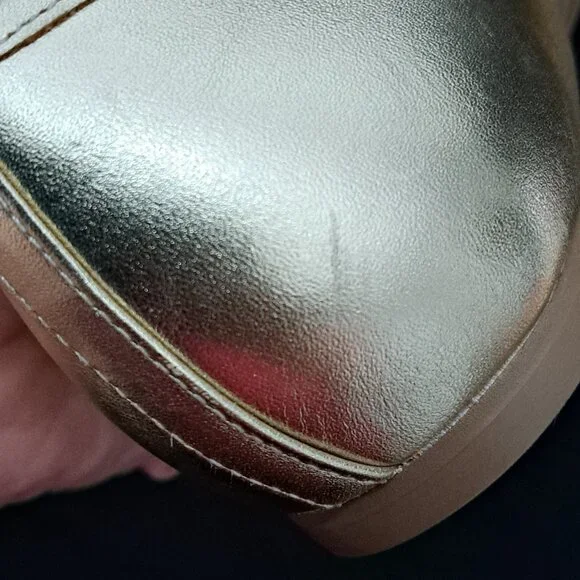 Talbots Shiny Gold Tone Leather Ballet Flats with Bow Size 10.5 M NWOT - Picture 9 of 12